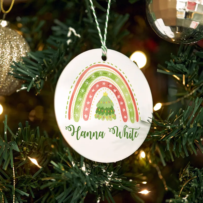 New Year Rainbow Designed Personalized Pine Tree Ornament