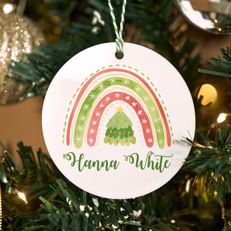 New Year Rainbow Designed Personalized Pine Tree Ornament
