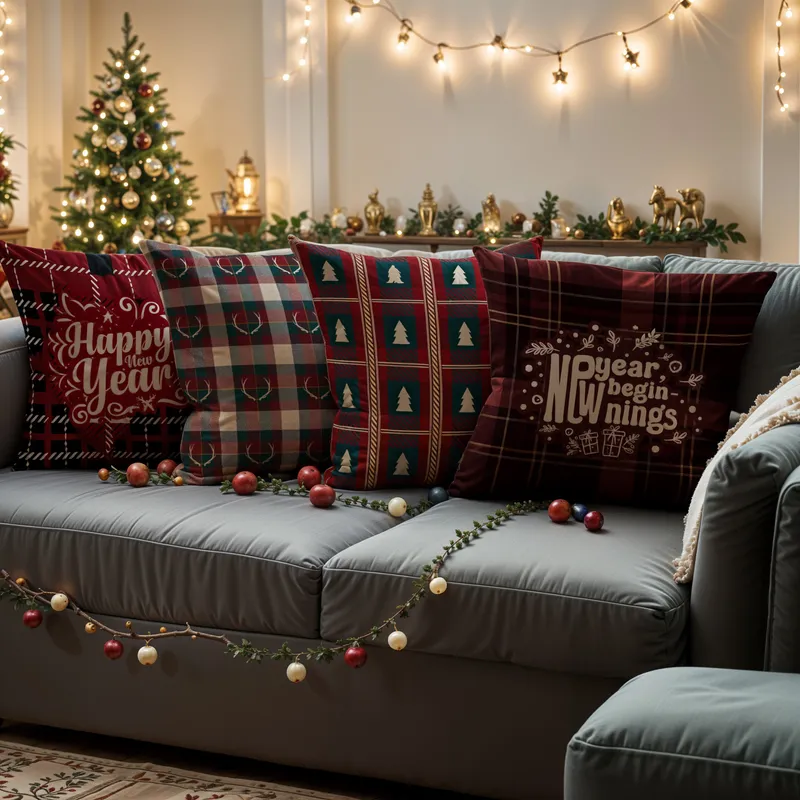 Festive New Year Decorative Cushion Cover Set of 4