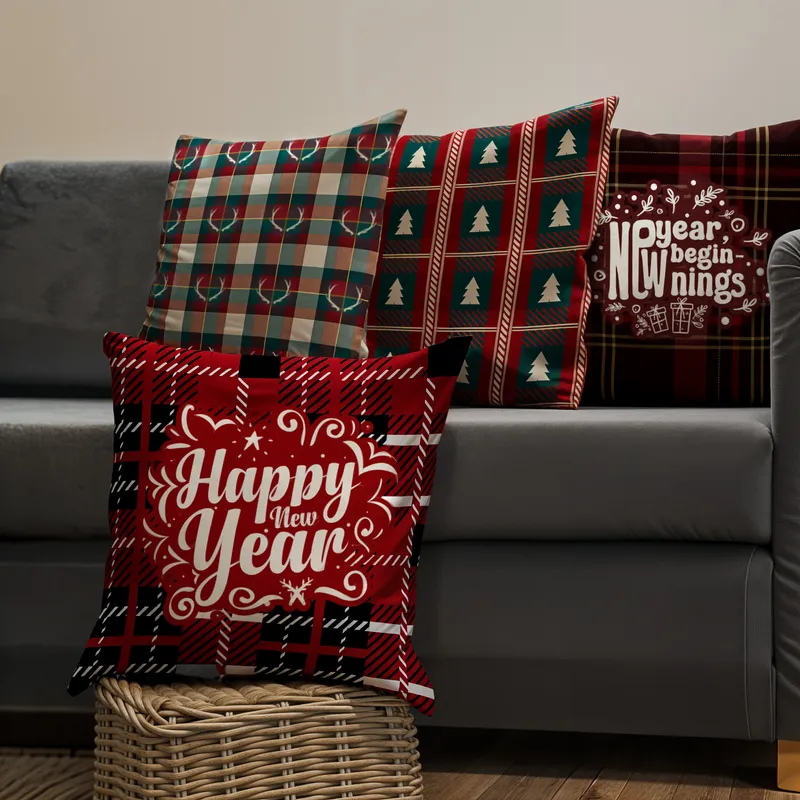 Festive New Year Decorative Cushion Cover Set of 4