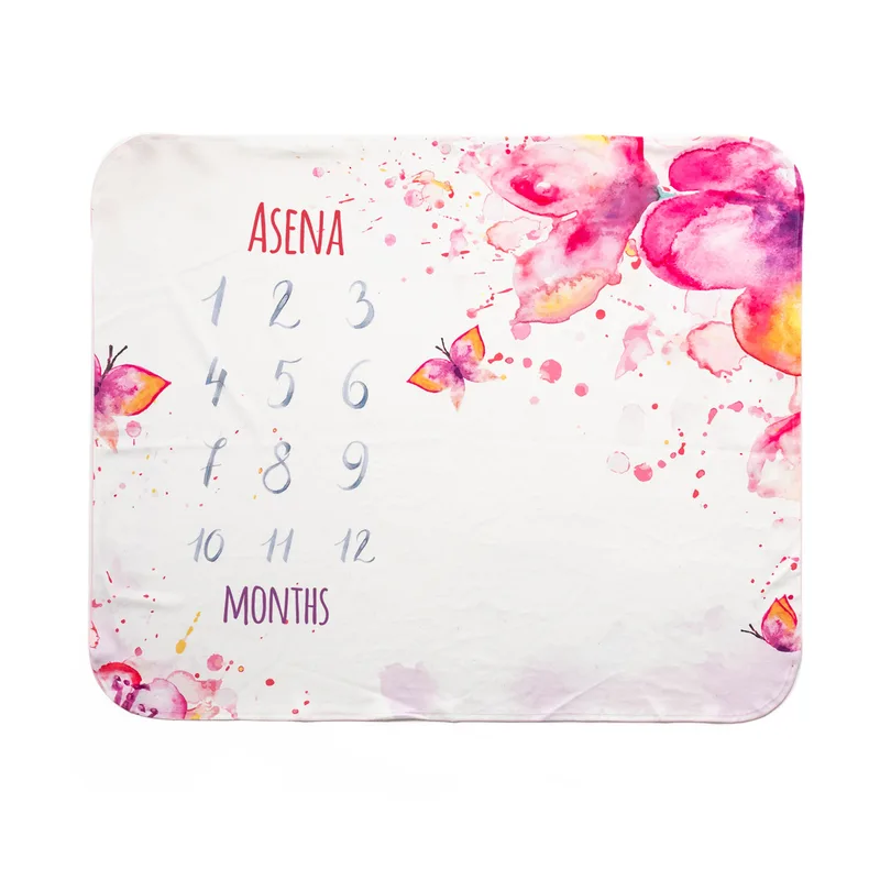 Personalised Watercolour Baby Milestone Blanket for Newborns