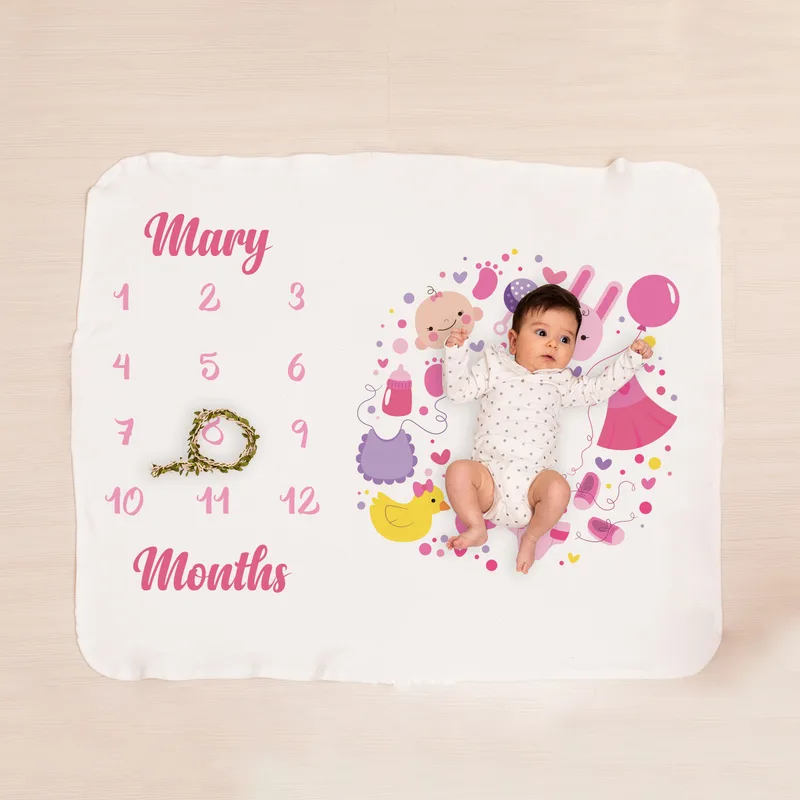 Personalised Baby Girl Monthly Milestone Blanket for Newborn Photos
