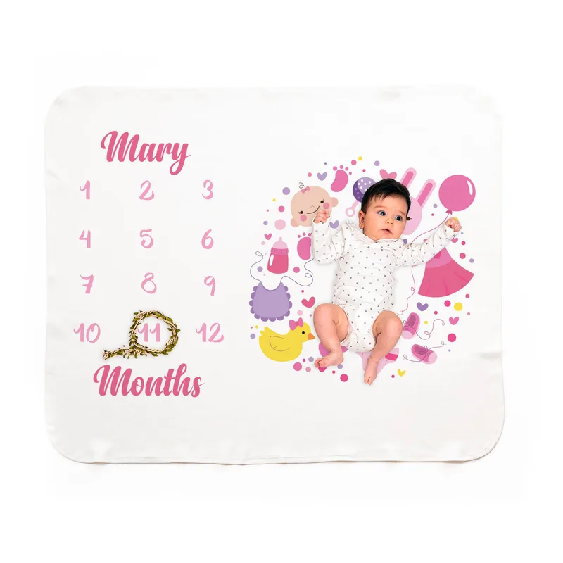 Personalised Baby Girl Monthly Milestone Blanket for Newborn Photos