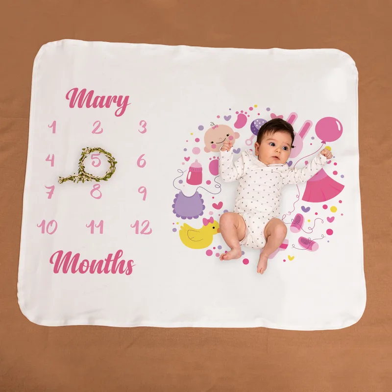 Personalised Baby Girl Monthly Milestone Blanket for Newborn Photos