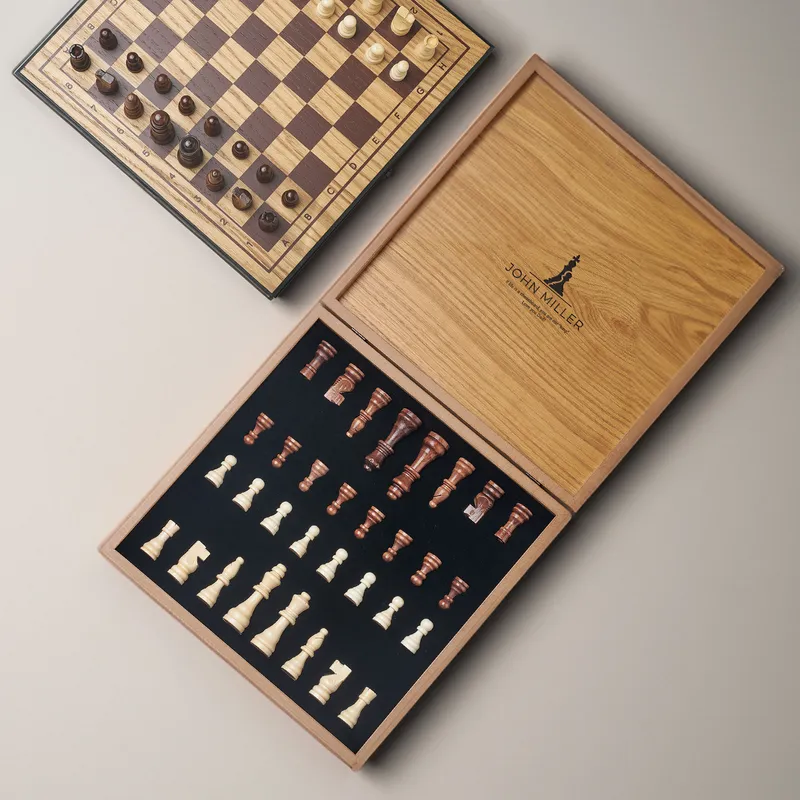Personalised Oak Chess Set with Dad's Name and Message