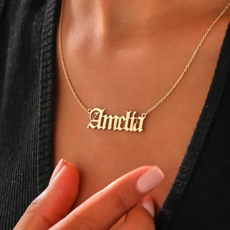 Old English Font Silver Name Necklace