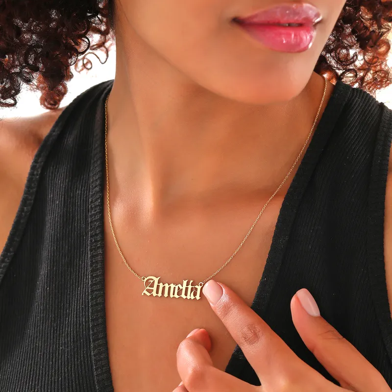 Old English Font Silver Name Necklace