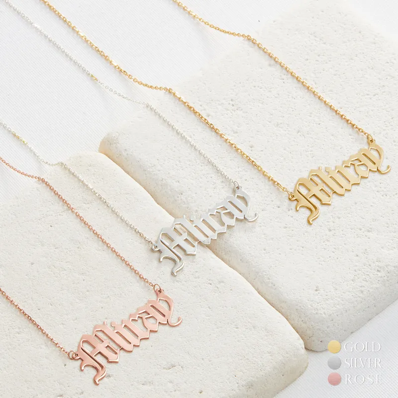 Old English Font Silver Name Necklace