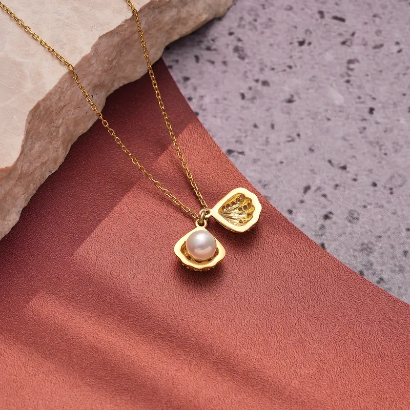 Elegant Gold Plated Oyster Pearl Necklace for Her