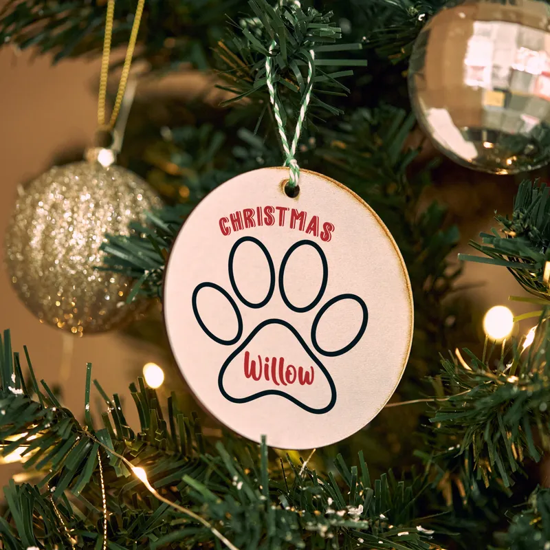 Personalised Paw Print Christmas Ornament for Pet Lovers