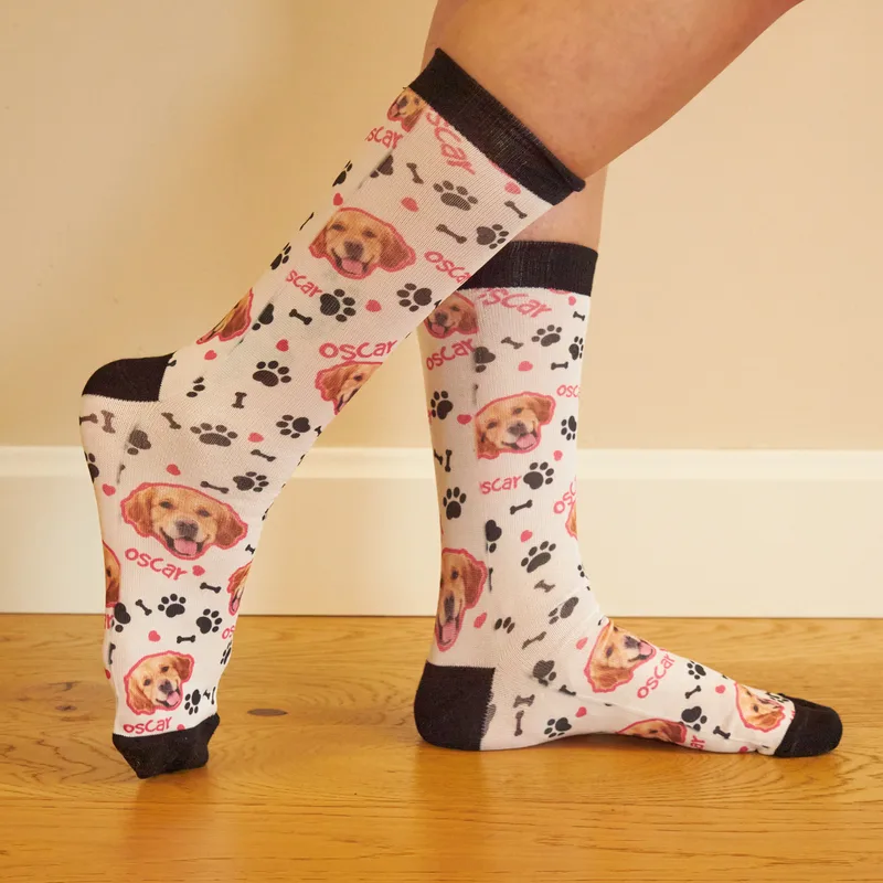 Paw Heart Bone Design Personalized Dog Socks as Pet Lover Gifts