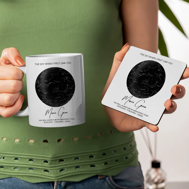 Personalised Star Map Mug and Coaster Set for Gifts