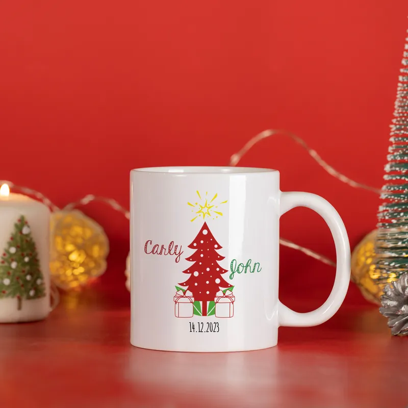 Personalised Christmas Pine Tree Designed Porcelain Mug Cup