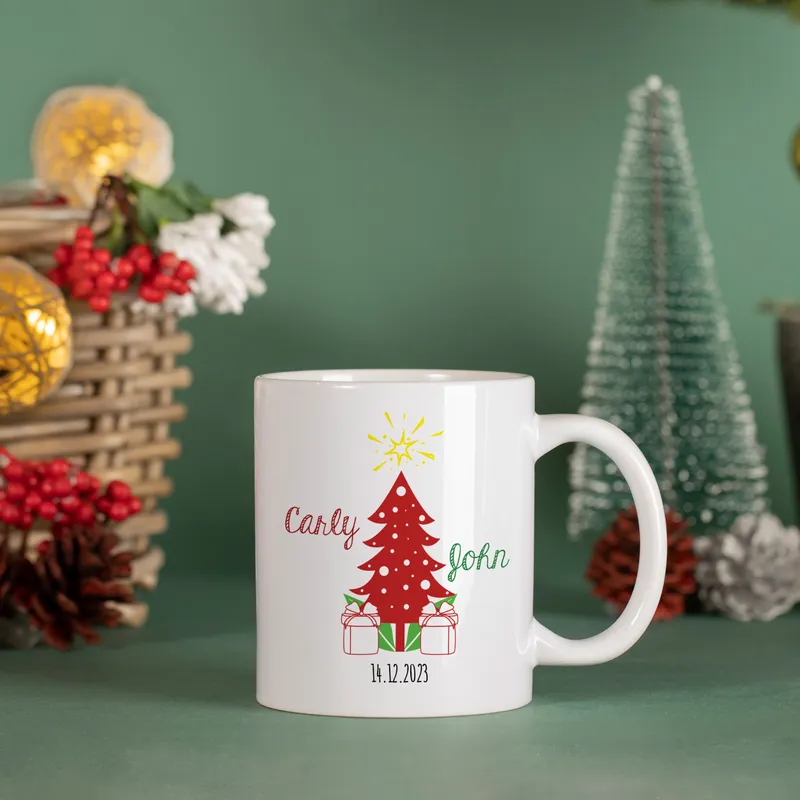 Personalised Christmas Pine Tree Designed Porcelain Mug Cup