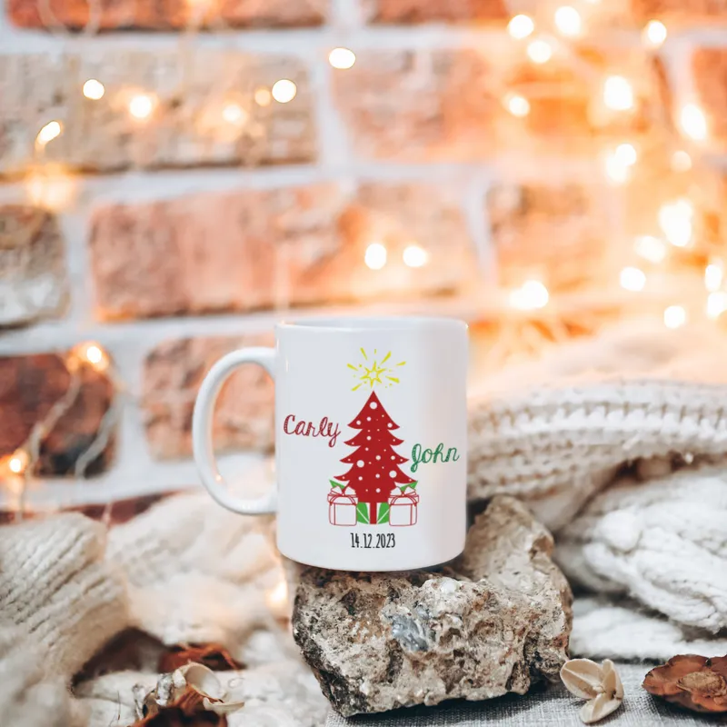 Personalised Christmas Pine Tree Designed Porcelain Mug Cup
