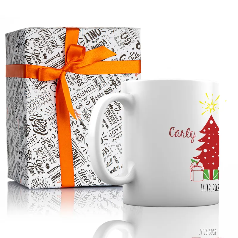 Personalised Christmas Pine Tree Designed Porcelain Mug Cup