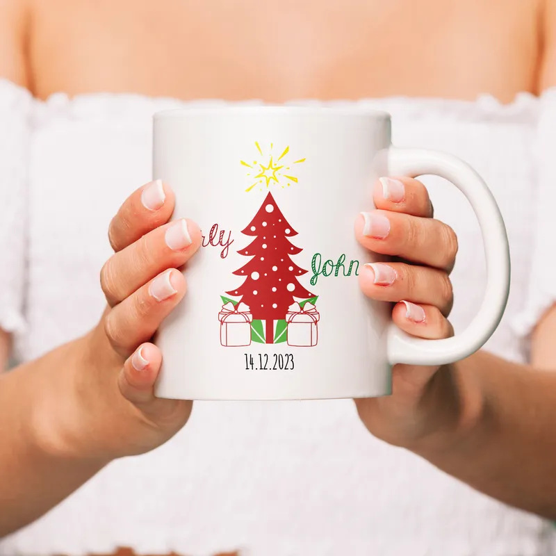 Personalised Christmas Pine Tree Designed Porcelain Mug Cup