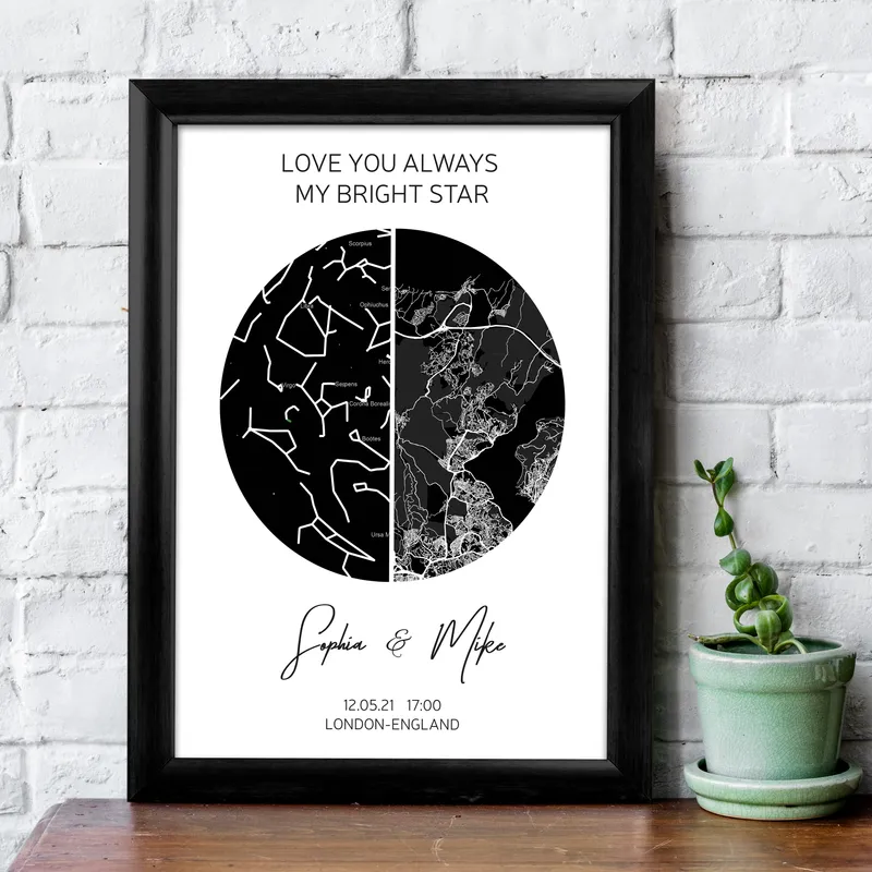 Personalised Sky and Earth Map Designed Gift Frame