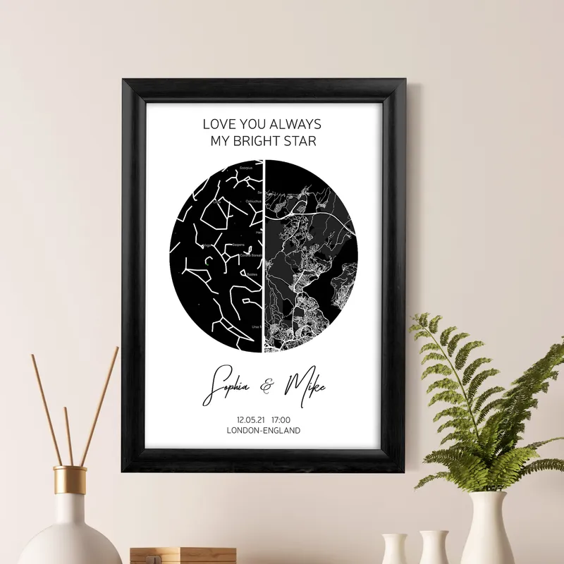 Personalised Sky and Earth Map Designed Gift Frame