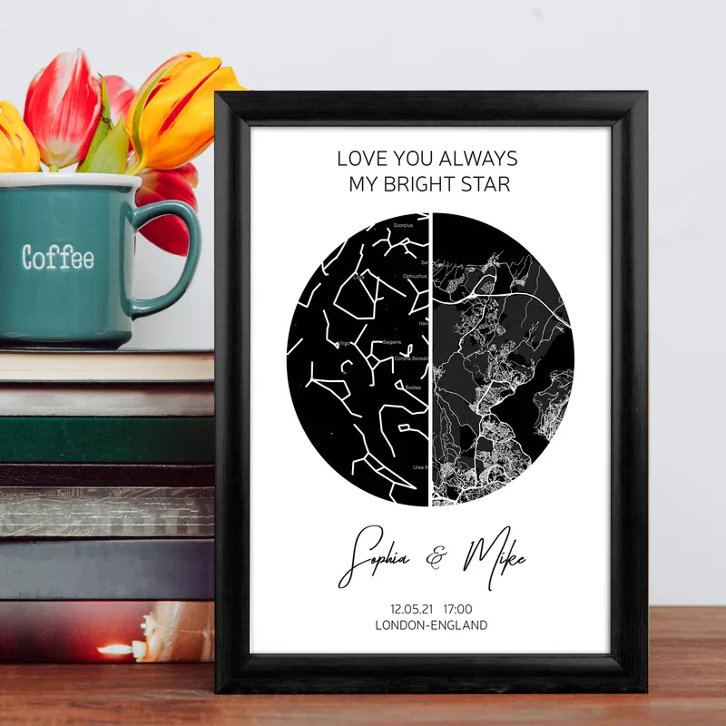 Personalised Sky and Earth Map Designed Gift Frame