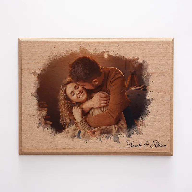 Personalised Watercolour Wooden Photo Gift