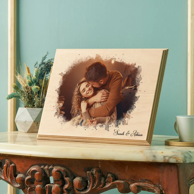 Personalised Watercolour Wooden Photo Gift