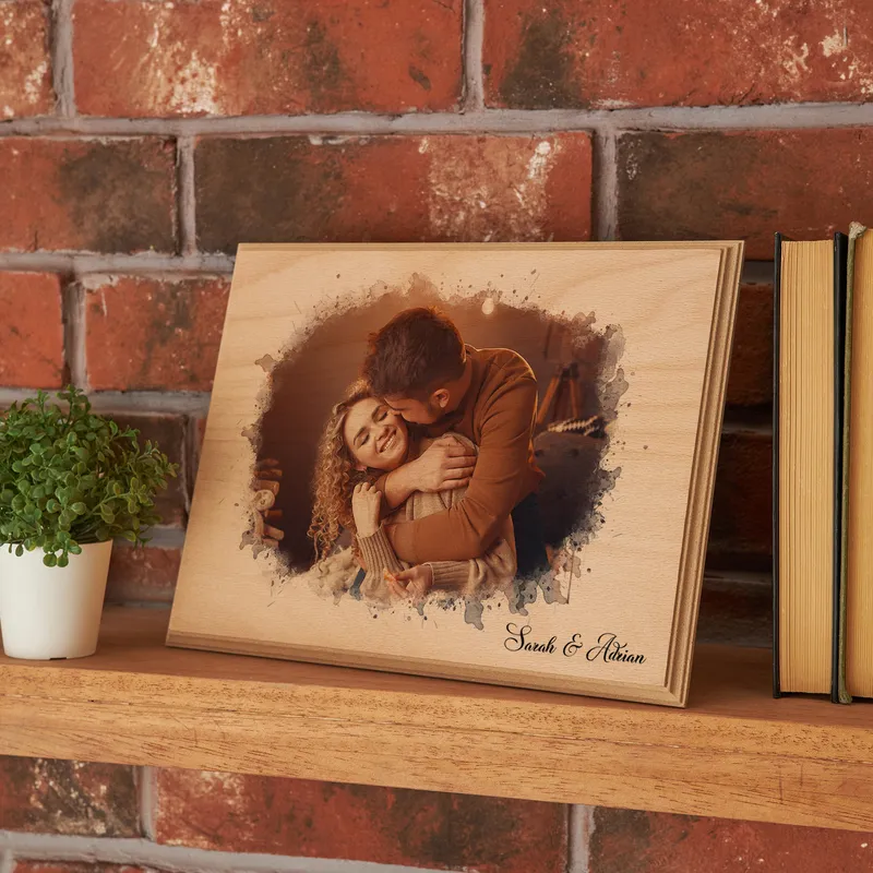 Personalised Watercolour Wooden Photo Gift