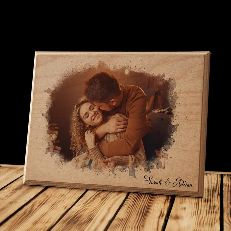 Personalised Watercolour Wooden Photo Gift