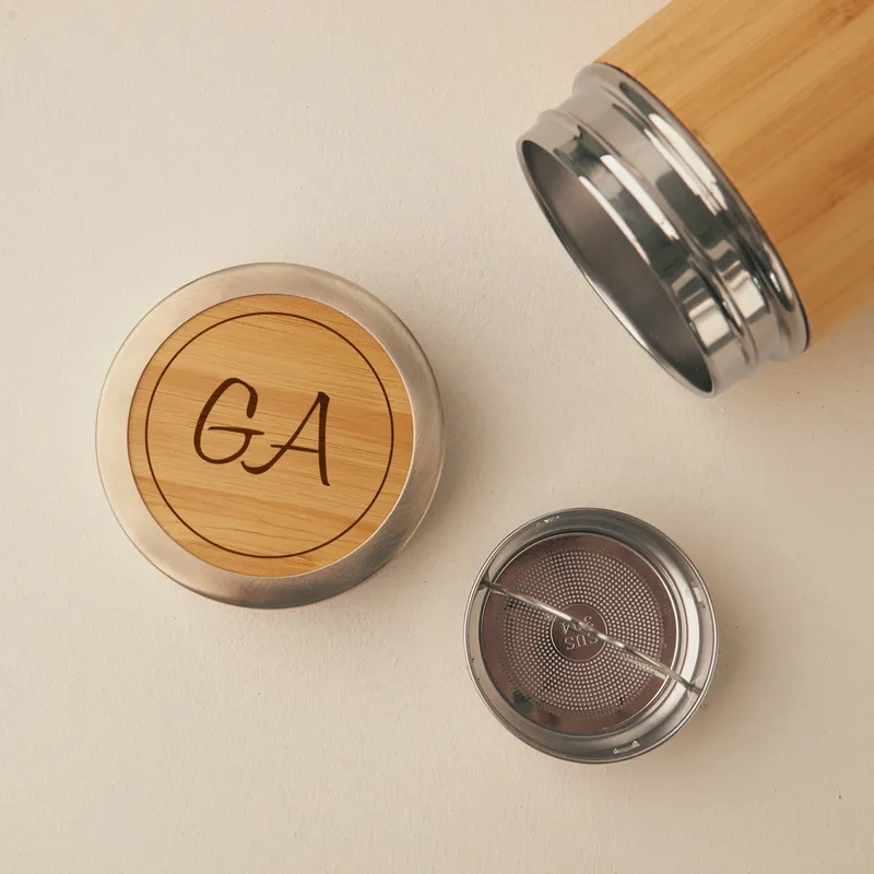 Personalized 12oz Bamboo Steel Thermos with Design Options