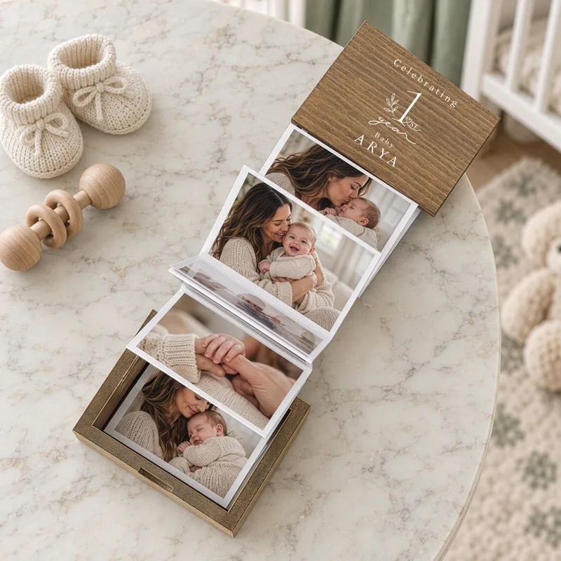 Personalized 1st Birthday Accordion Photo Box Gift