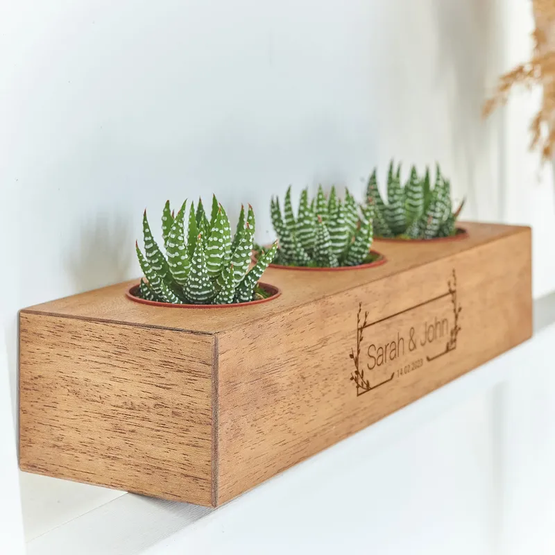 Personalized 3 Slots Wooden Planter