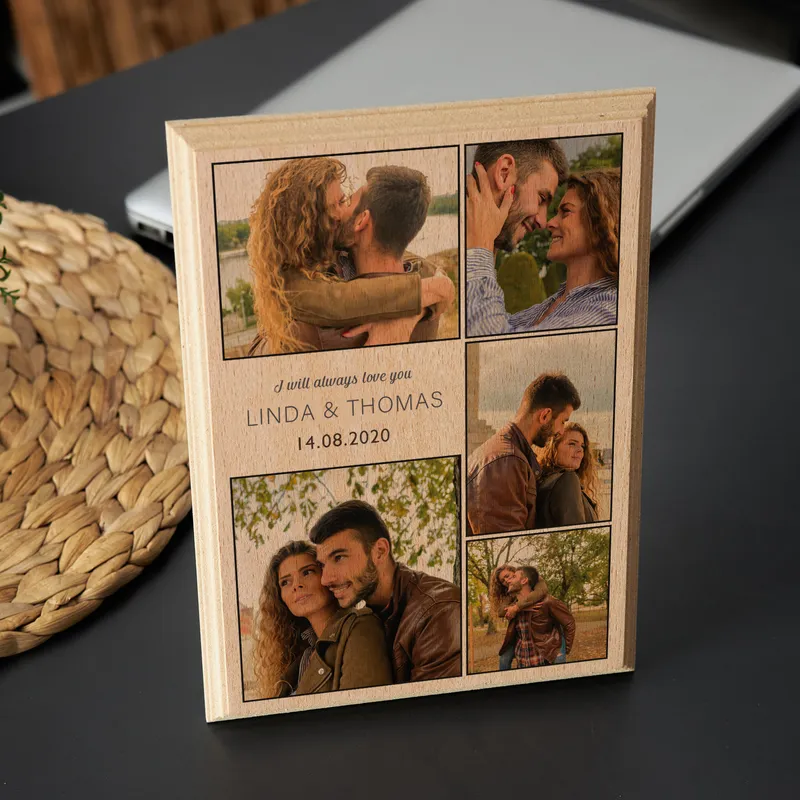 Personalised 5-Photo Collage Wooden Frame Gift