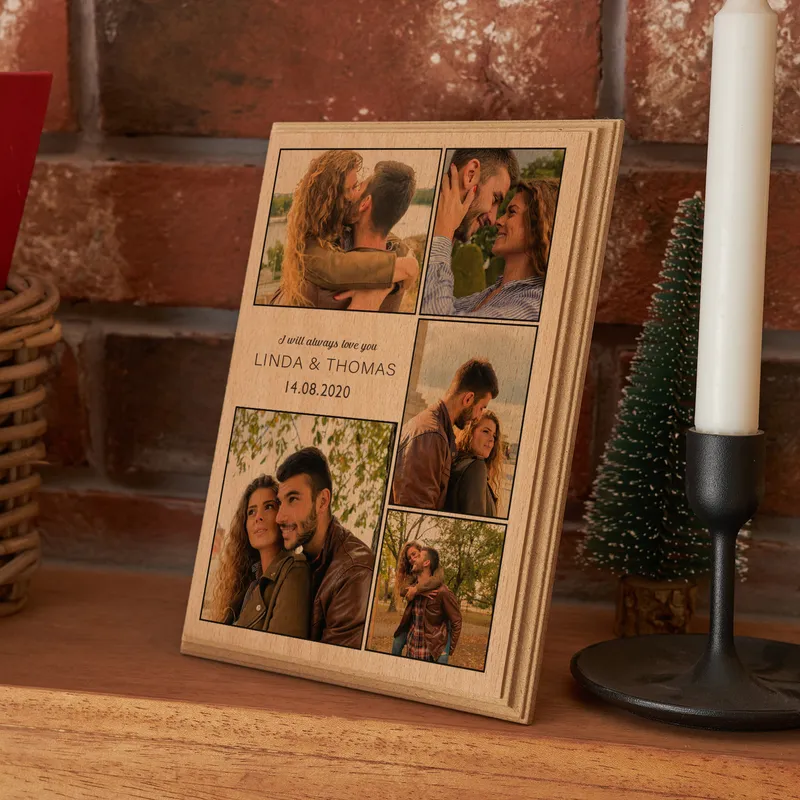 Personalised 5-Photo Collage Wooden Frame Gift