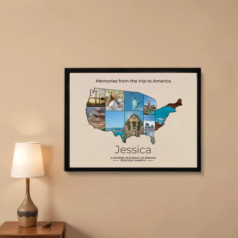 Personalised America Travel Black Photo Frame - 30x40cm