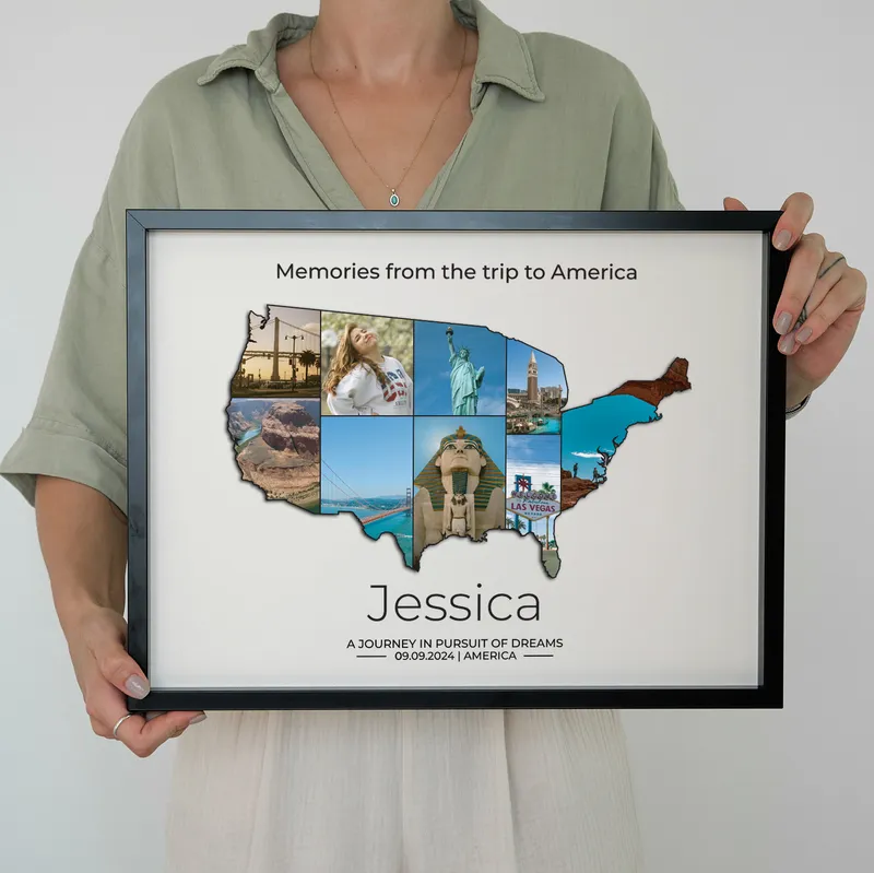 Personalised America Travel Black Photo Frame - 30x40cm