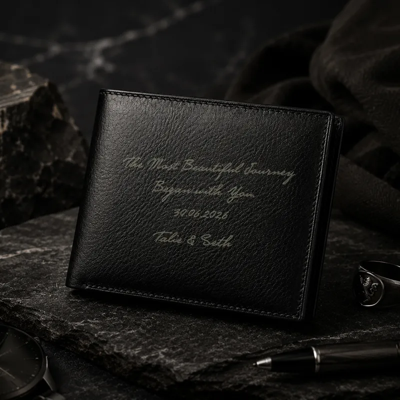 Personalized Anniversary Bifold Leather Wallet – Custom Inside Design with Photo & Message