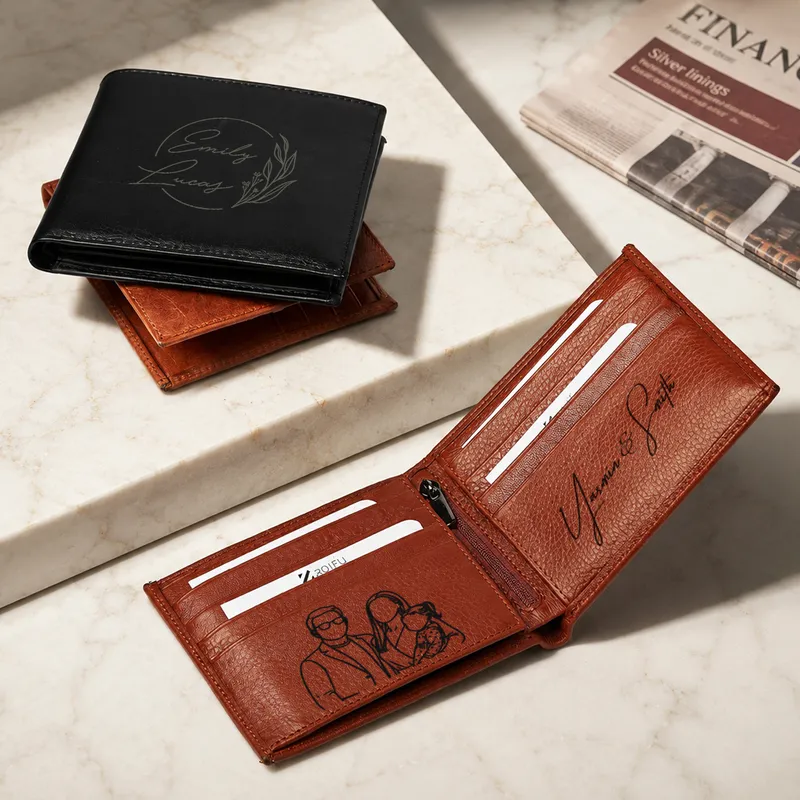 Personalized Anniversary Bifold Leather Wallet – Custom Inside Design with Photo & Message