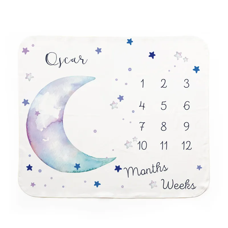 Personalised Baby Milestone Blanket with Moon and Stars Design