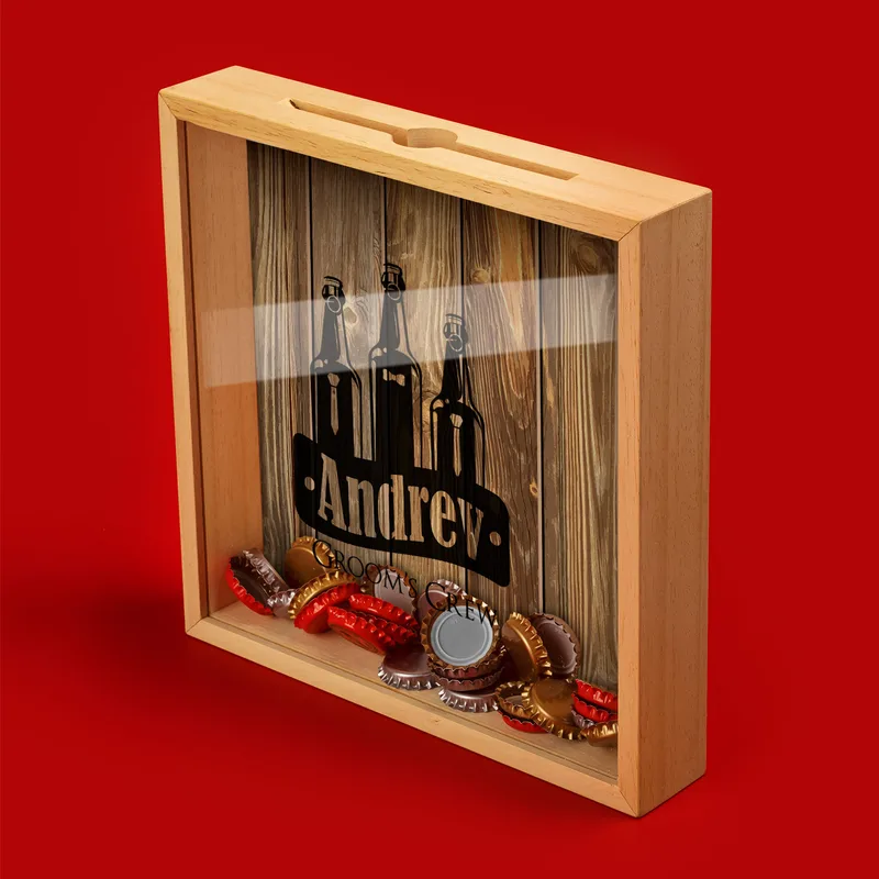 Personalized Bachelor & Bachelorette Party Keepsake Beer Cap Collection Display Box
