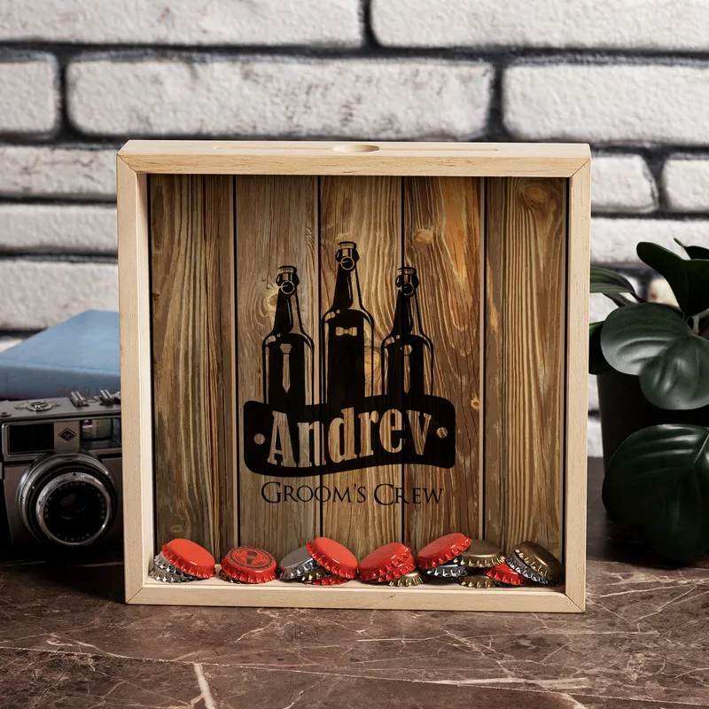 Personalized Bachelor & Bachelorette Party Keepsake Beer Cap Collection Display Box
