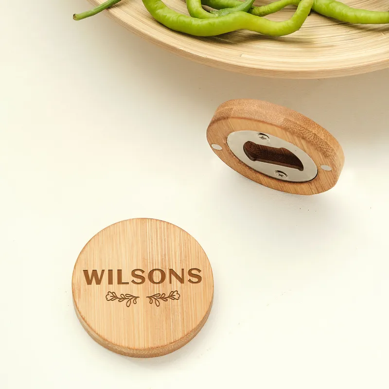 Personalized Bamboo Bottle Opener Magnet