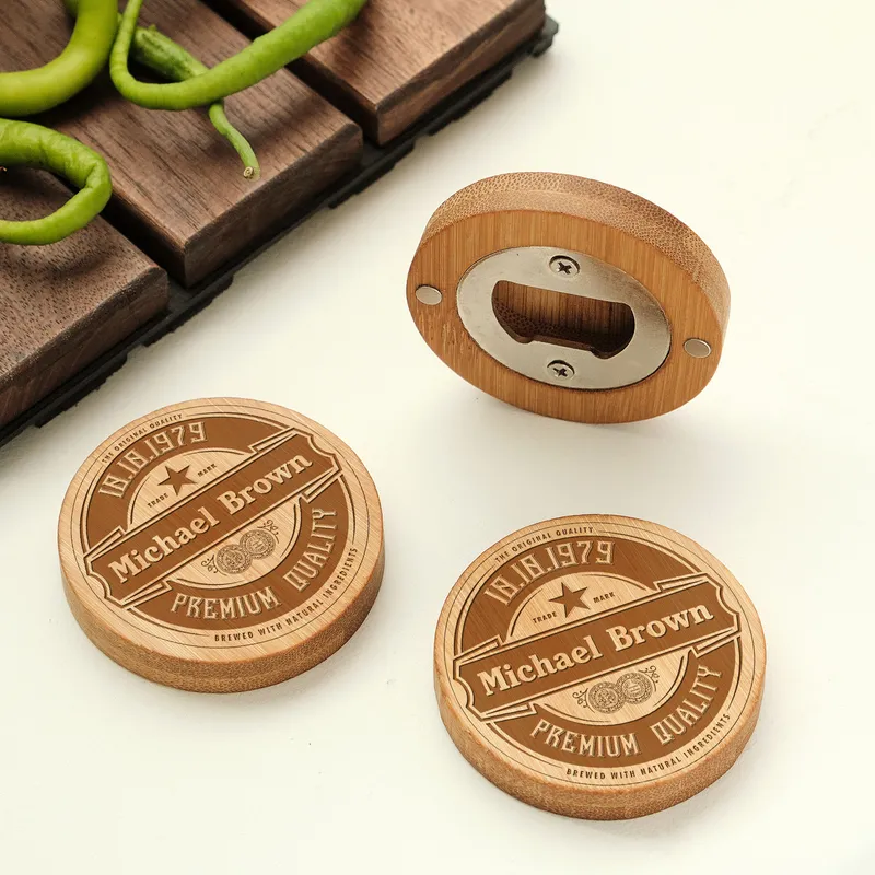 Personalized Bamboo Bottle Opener Magnet