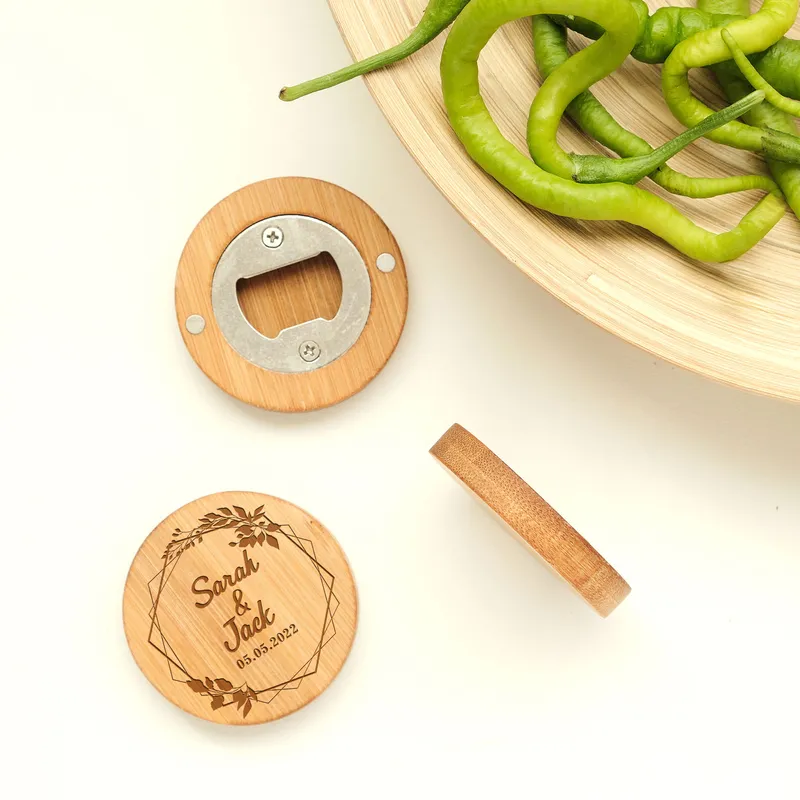 Personalized Bamboo Bottle Opener Magnet