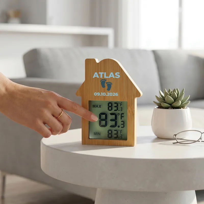 Personalized Bamboo Nursery Thermometer Station