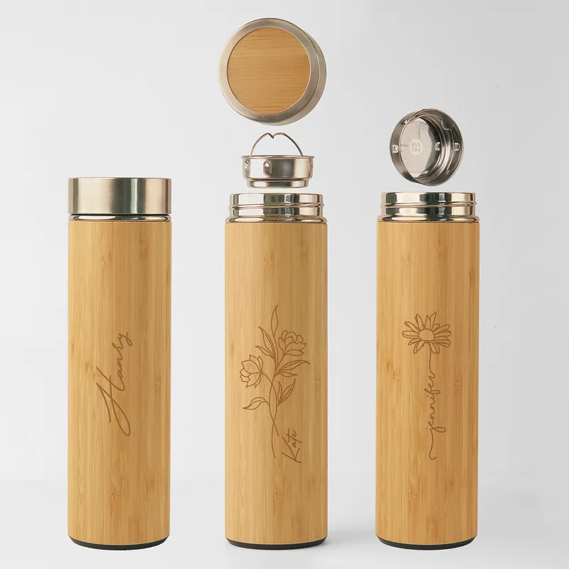 Personalized Bamboo Steel Thermos with Design Options