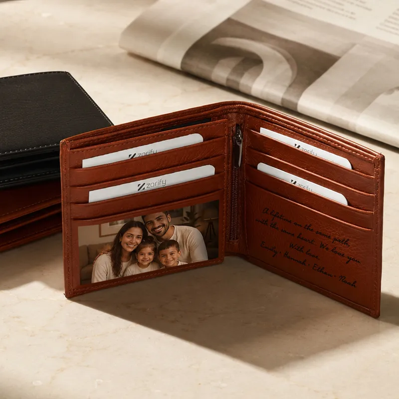 Personalized Bifold Leather Wallet – Custom Exterior & Interior, Name, Photo & Message