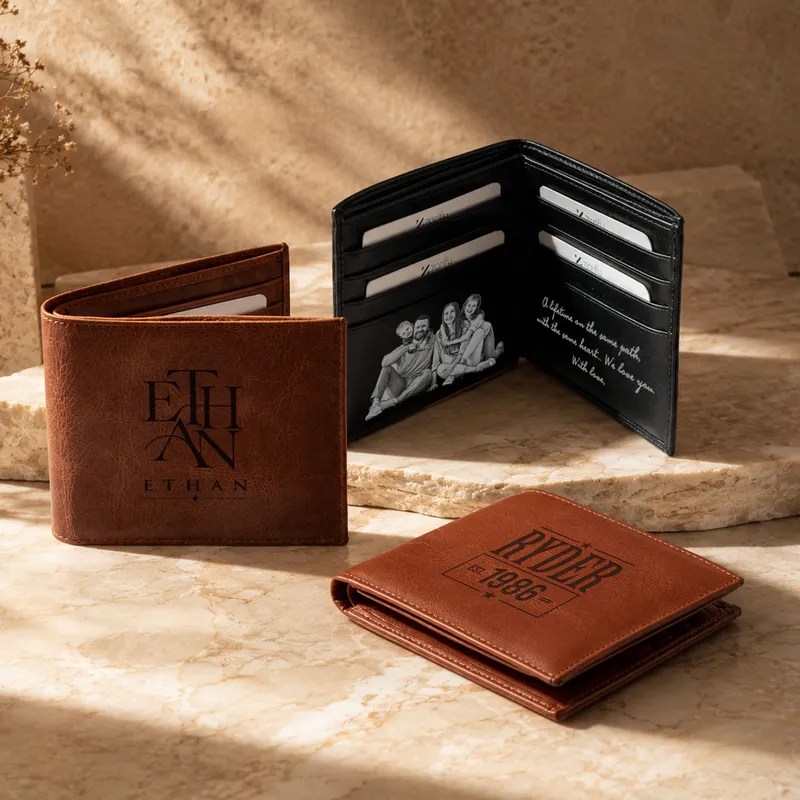 Personalized Bifold Leather Wallet – Custom Exterior & Interior, Name, Photo & Message