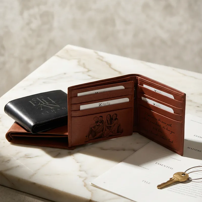 Personalized Bifold Leather Wallet – Custom Exterior & Interior, Name, Photo & Message
