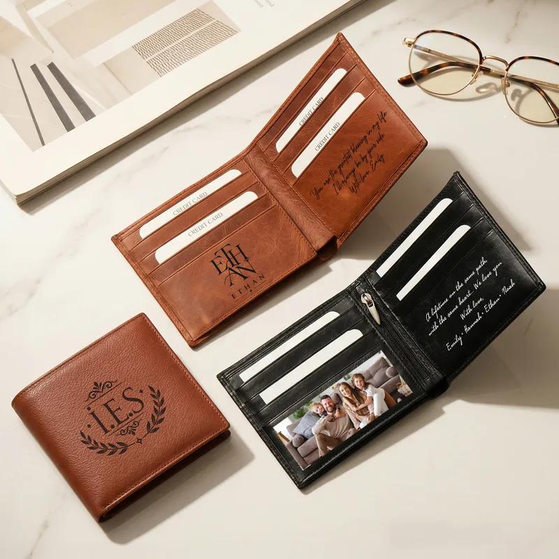 Personalized Bifold Leather Wallet – Custom Exterior & Interior, Name, Photo & Message