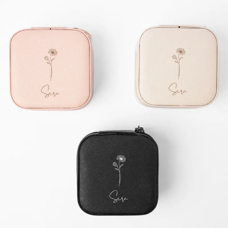 Personalised Birth Flower Jewellery Travel Case